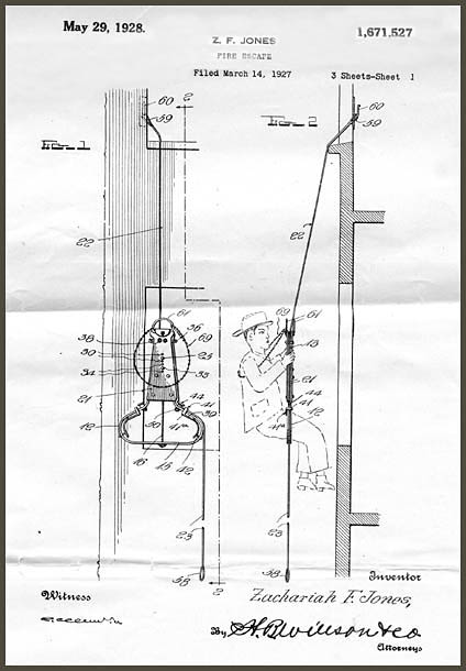 Zack Jones' Fire Escape Invention, 1928
